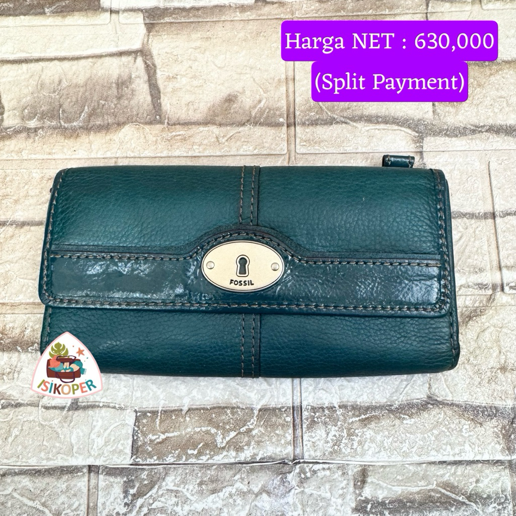705# NET-Preloved Fossil Maddox Long Wallet Emerald Dompet
