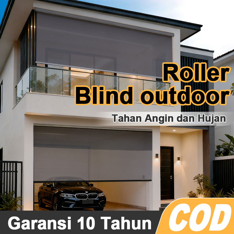 Tirai Gulung Anti Hujan Roller Blind Outdoor Blackout 60% Tirai Teras Anti Panas Dan Hujan Tahan Ang