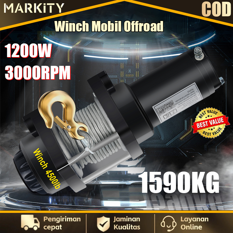 MARKITY Winch Mobil Offroad 4500lbs  Electric Hoist Mini 12V Wire Rope Winch Hoist