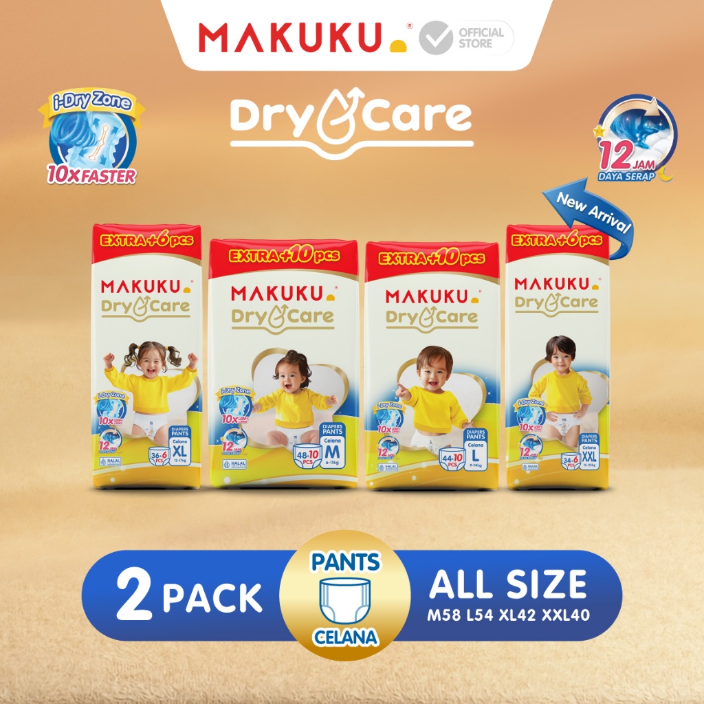 [2 PACK] Makuku Diapers Dry Care 3.0 Jumbo Plus Pack Popok Bayi Celana Pants M48+10 / M48+8 / L44+10