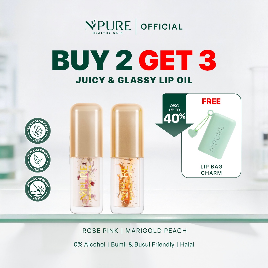 [BUY 2 FREE LIP BAG CHARM] NPURE Lip Oil Power Glow / Lip Care/ Lip Serum/ Melembapkan Bibir / Menut