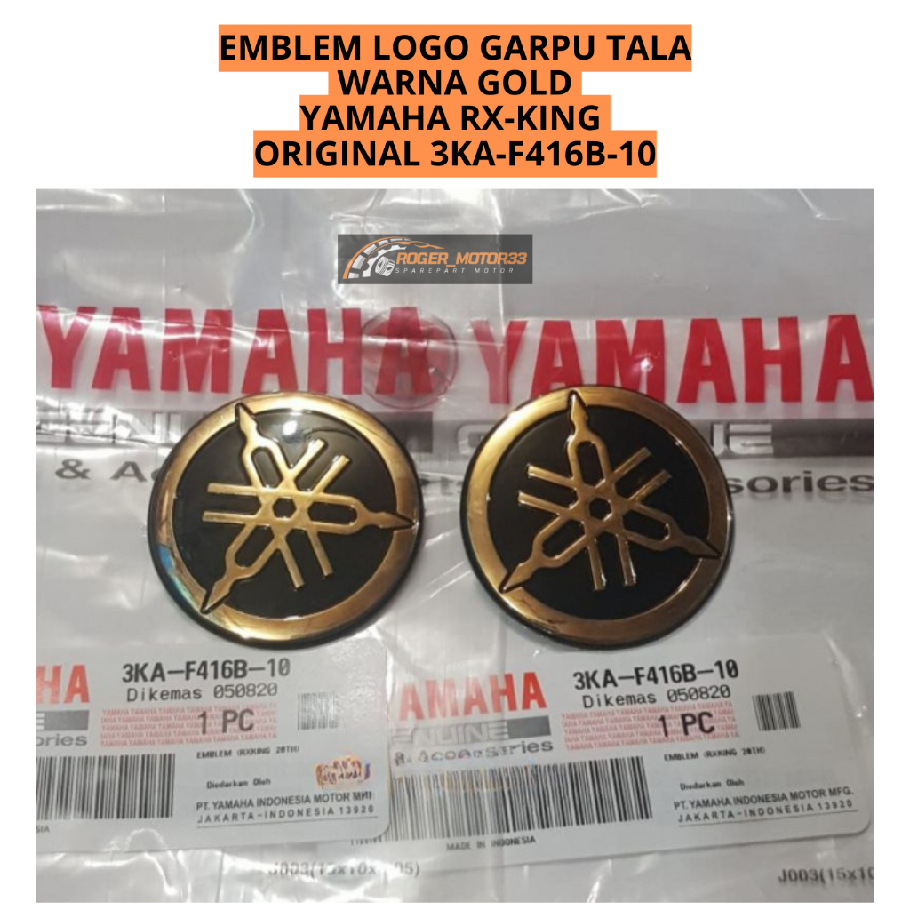 EMBLEM LOGO GARPU TALA WARNA GOLD YAMAHA RX KING RXK ORIGINAL 3KA-F416B-10