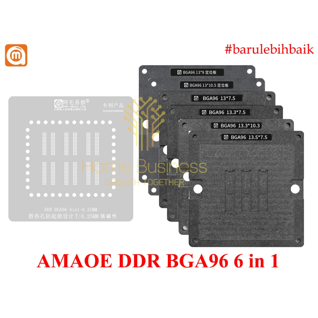 Amaoe Stencil BGA Reballing DDR3 DDR4 BGA96 6in1 0.25MM Jig Upper Stencil Stensil Cetakan RAM Laptop
