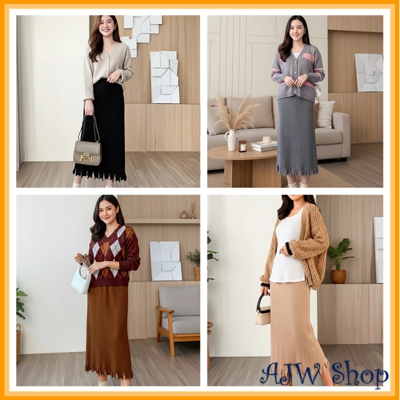 AJW Rok Plisket Span Rajut Rumbai Premium ZAM | Rok Rajut Span Plisket Rumbai Knit Premium Kekinian 