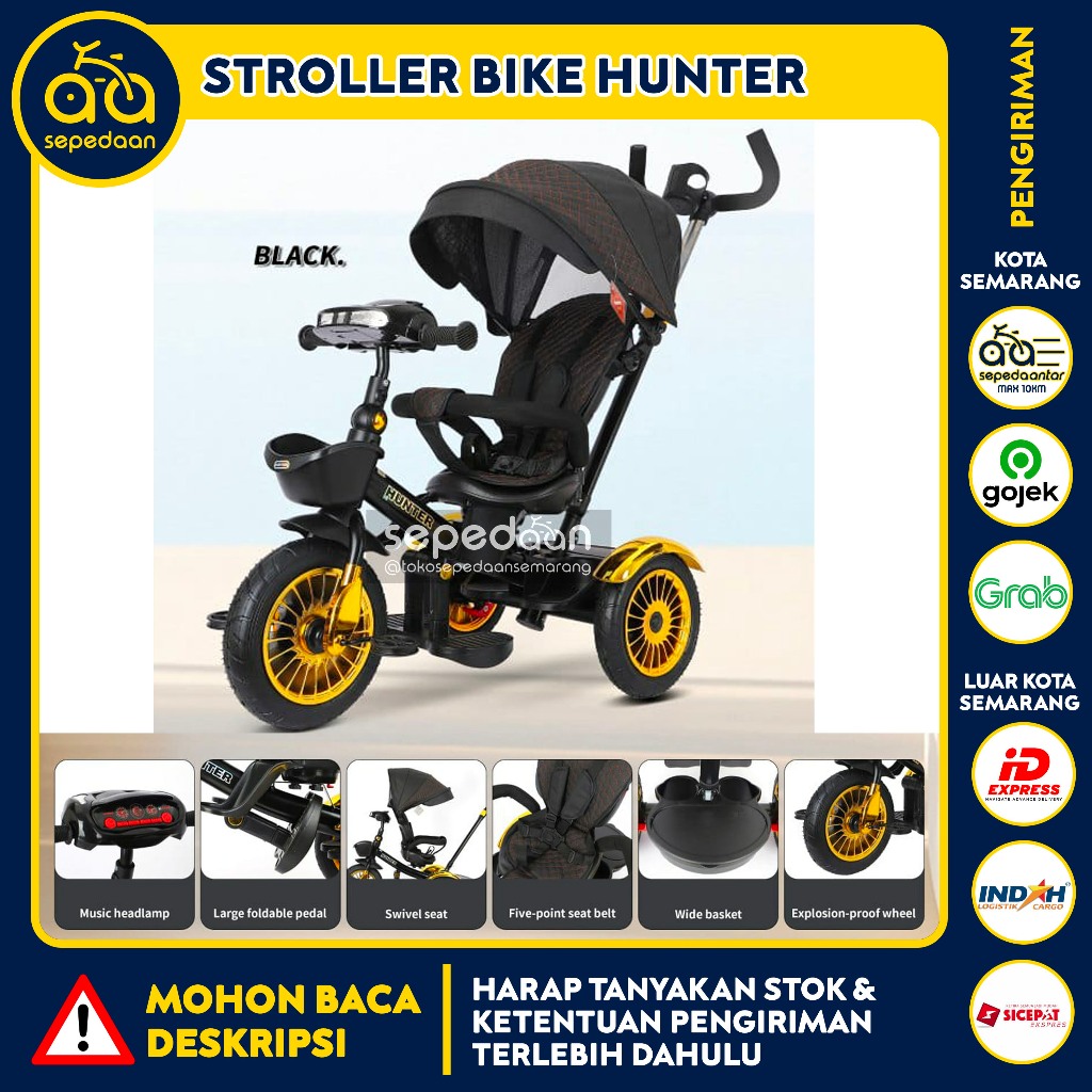 Sepeda Mainan Anak Bayi Baby Stroller Tricycle HUNTER - Harley musik lampu rebah