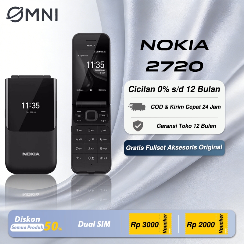 HP Nokia 2720 Flip 4G Dual SIM Layar 2.8" Kamera Bluetooth Fullset Garansi Toko 1 Bulan