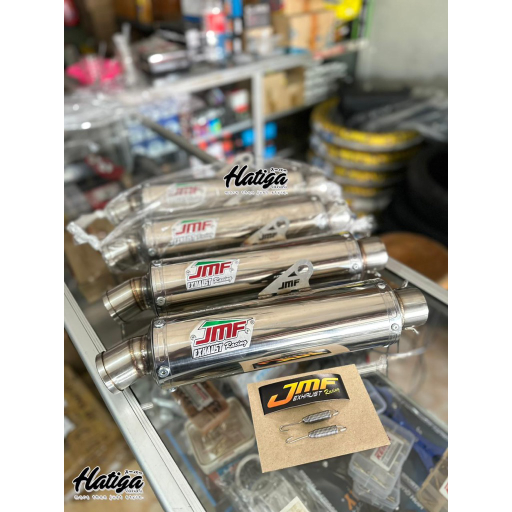 SILINCER KNALPOT JMF BULAT SILENCER JMF FULL STAINLESS ORIGINAL 156cc sampai 300cc DOUBLE SARANGAN &