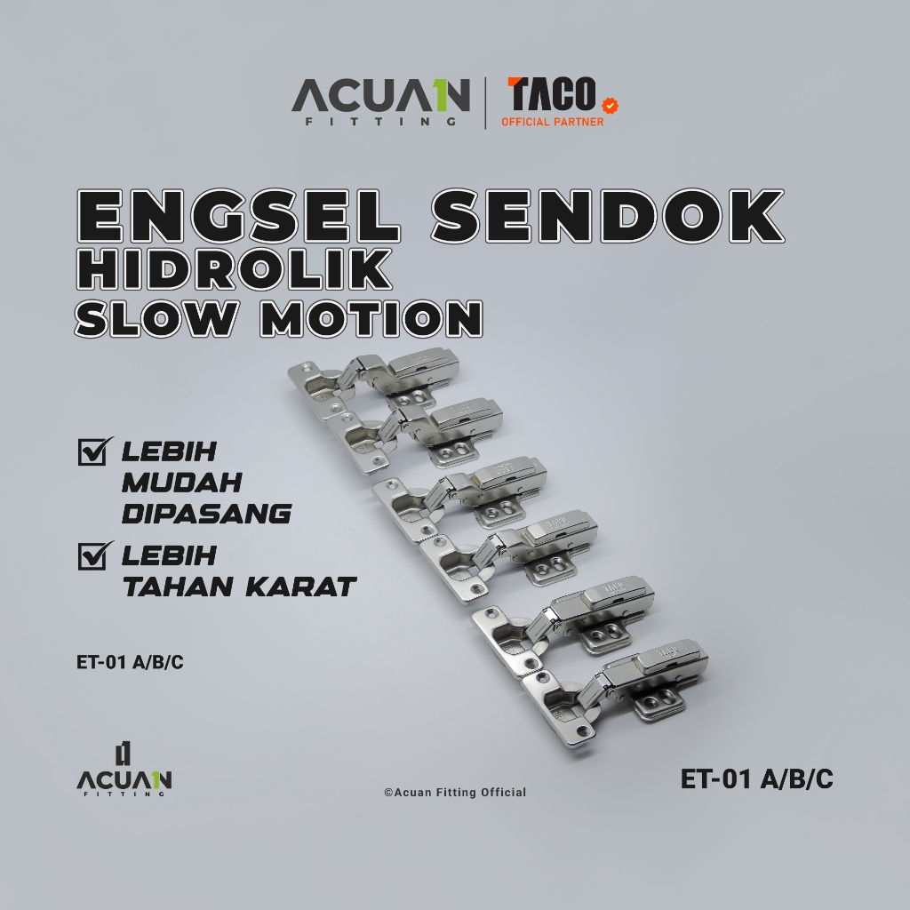 Taco Engsel Lemari Slow Motion | Engsel Sendok Hidrolik Soft Close 1 Pasang