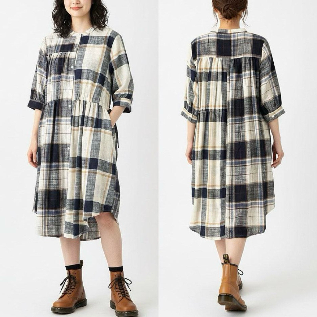 DRESS TUNIK KATUN PREMIUM KOTAK HITAM PUTIH HYBRID ASIMETRIS KOREA IMPORT