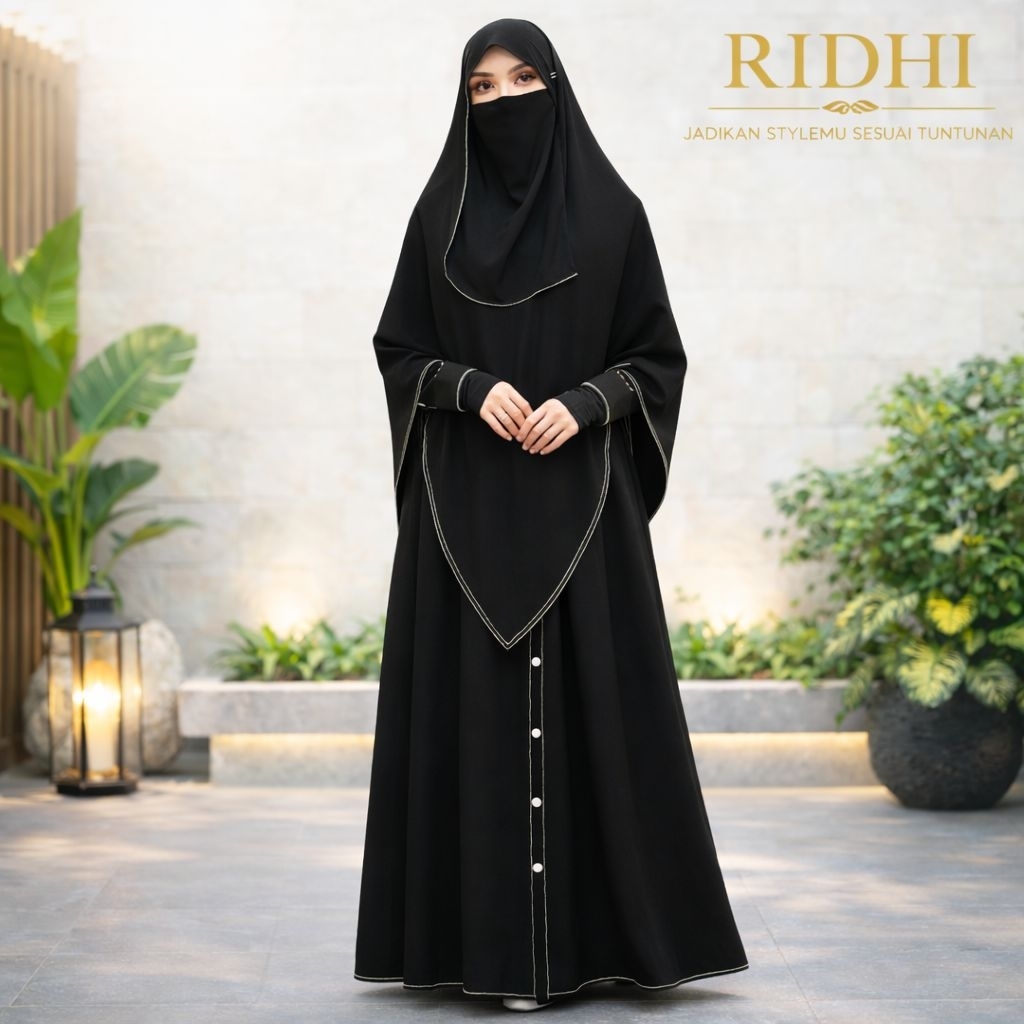 Setelan SET Gamis AMIRA DRESS Line + FRENCH KHIMAR Fk Cadar Instan Baju Wanita Muslimah Benang Timbu