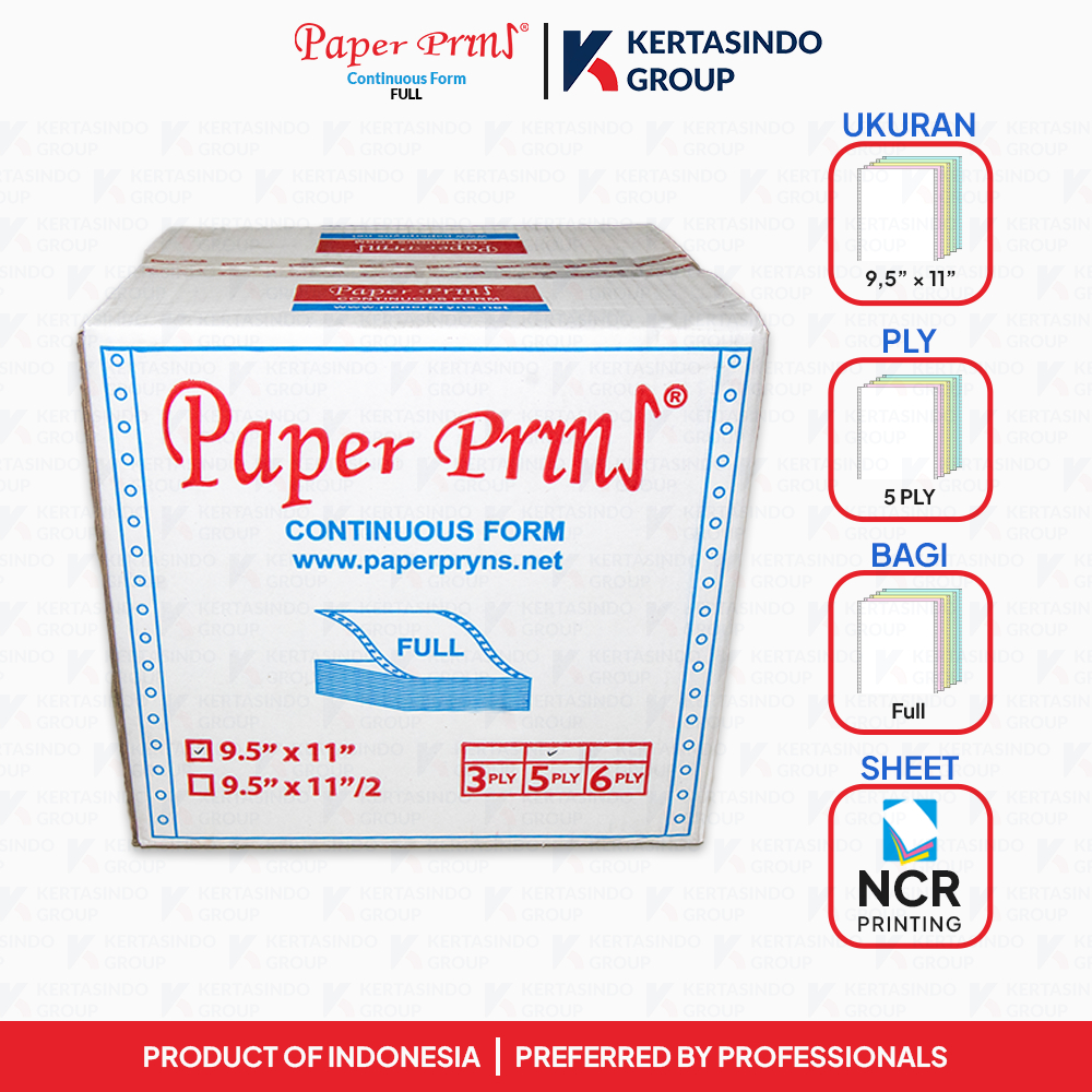 Kertas Continuous Form Paperpryns Full NCR 5 PLY 9,5 x 11