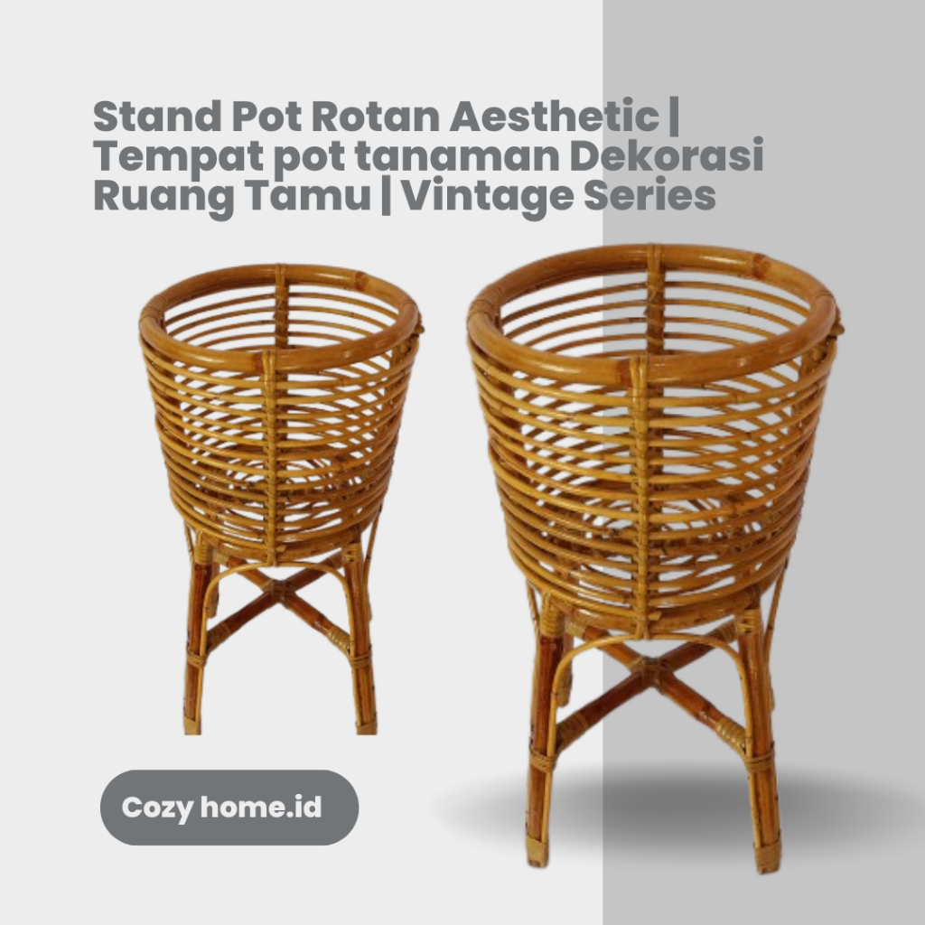Standing Pot Rotan Aesthetic - Rak Pot Tanaman Kayu Anyaman Natural - Tempat Pot Bunga Dekorasi Ruan