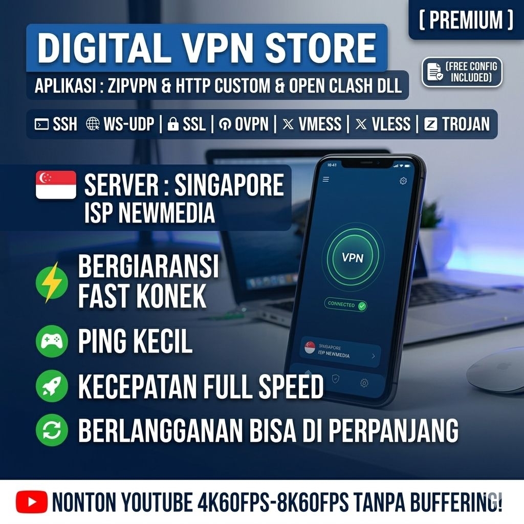 Akun Premium VPN | SSH | VLESS | VMESS | TROJAN ( Server ISP NEWMEDIA ) 30 Hari