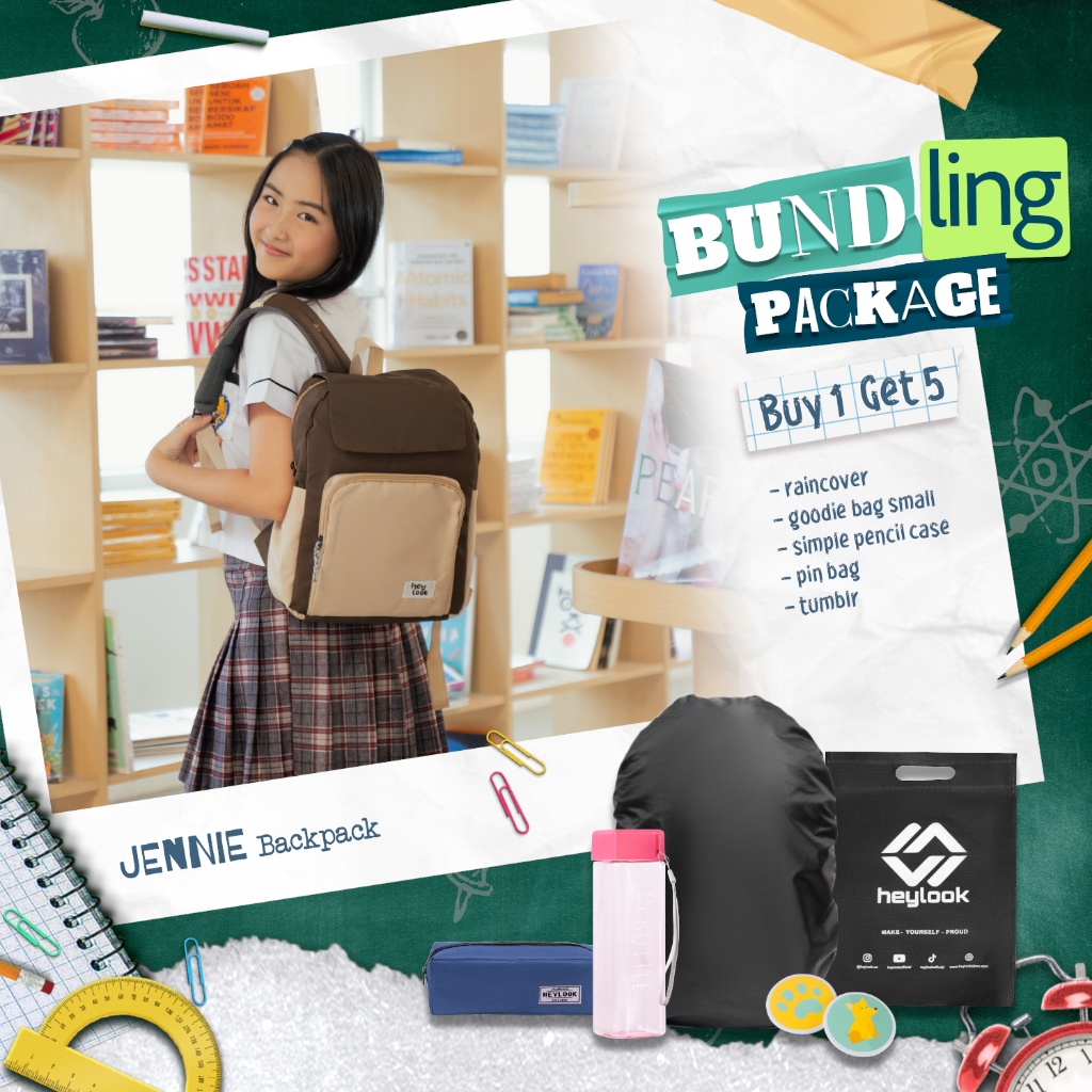 HEYLOOK - (Paket Hemat Senior) Ransel Wanita JENNIE Backpack Punggung Cewek SEKOLAH SD SMP SMA KULIA