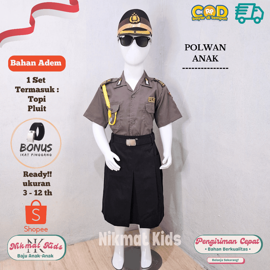 Baju polisi anak perempuan kostum polwan polisi wanita anak perempuan seragam profesi anak tk paud