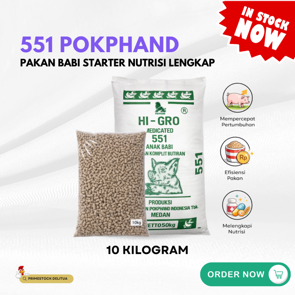 Pakan Pellet Anak Babi 551 Pokphand Repack 10 Kilogram – Pakan Babi Starter Nutrisi Lengkap