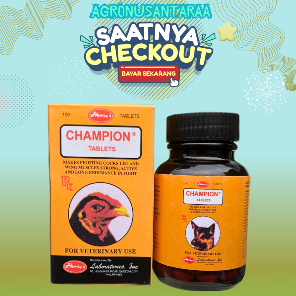 CHAMPION VITAMIN 100 TABLET - Multivitamin & Doping Penambah Stamina Ayam Petarung By Filipina.