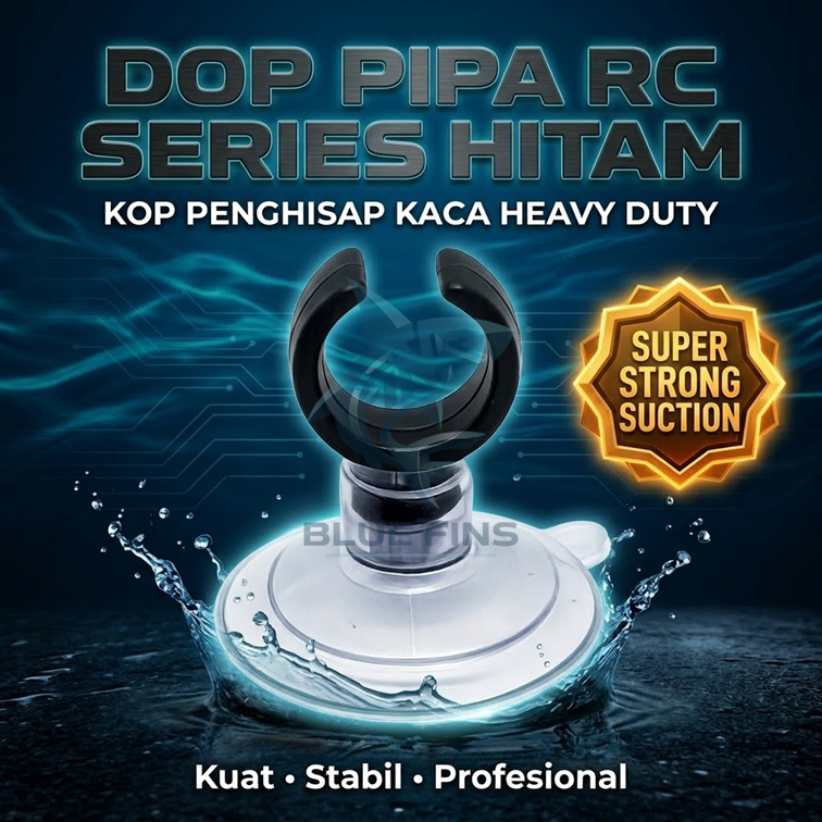 Dop Pipa RC Hitam - Kop Tempelan Kaca Pipa Aquarium & Lampu Celup Daya Rekat Ekstrim