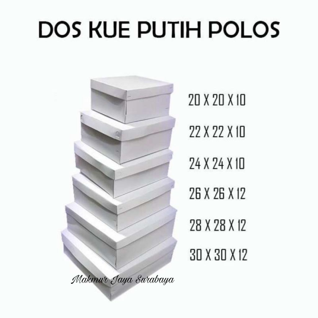 (10 pcs) Dus Tart Putih All Size 14x14 16x16 18x18 20x20 22x22 24x24 26x26 28x28 30x30/Dus Kue Tart 