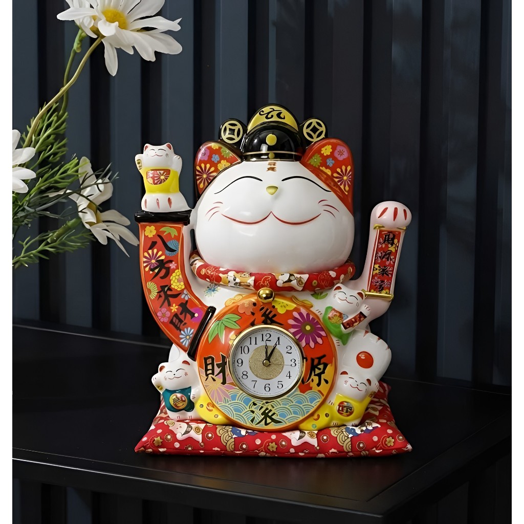 PAJANGAN KUCING KERAMIK LAMBAI | JAM KUCING HOKI | HAMPERS LUCKY CAT