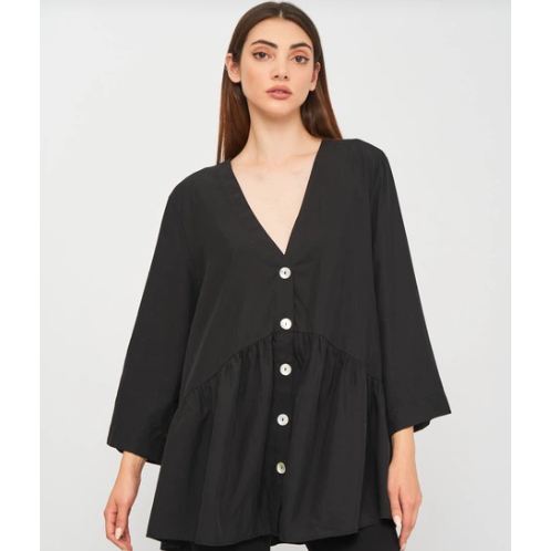blouse v neck zar* black atasan blus berkancing branded wanita