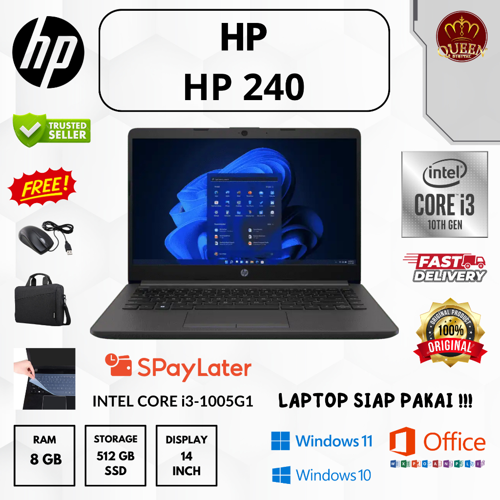 HP 240 G7 | INTEL CORE i3-1005G1 [ i3 GEN 10 ] 8GB RAM | SSD 512GB | 14 INCH