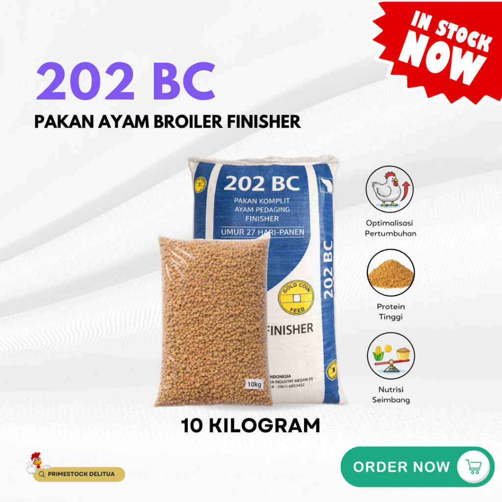 Pakan Ayam Broiler Finisher Gold Coin 202 BC Repack 10 Kilogram – Pakan Ayam Pedaging Usia 22 Hari
