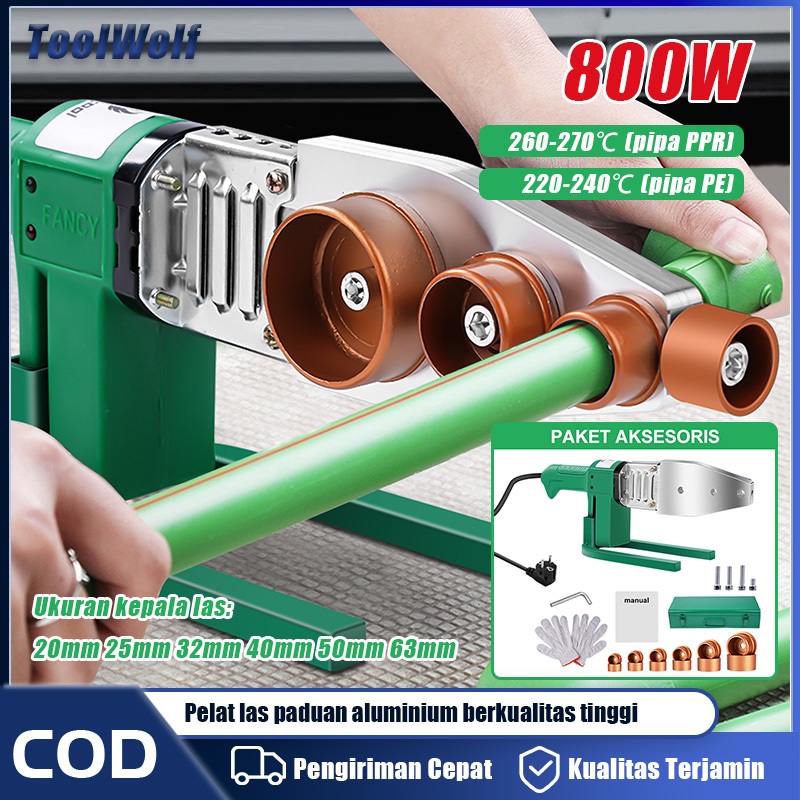ToolWolf Mesin Las Plastik Pipa PPR Paket Komplit 1100W Alat Las Listrik Portabel untuk Instalasi Ai