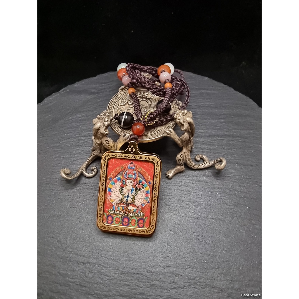 Liontin Lukisan ThangKa Handcraft Avalokitesvara 1000 Arms Dewi KwanIm Blessed Tibet 40x30mm E3428