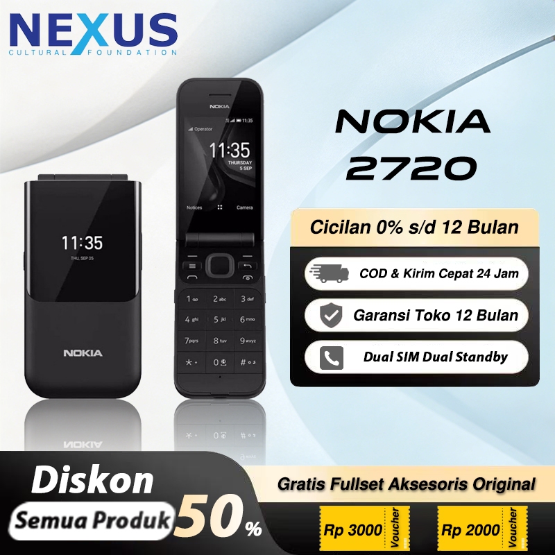 HP Nokia 2720 Flip 4G Dual SIM Classic Reborn Sinyal Kuat Baru Original Garansi Toko 30 Hari