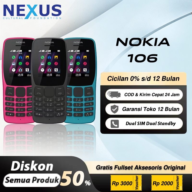 HP Nokia 106 2018 Dual SIM Desain Ergonomis Baterai Awet Baru Original Fullset Garansi Toko 30 Hari