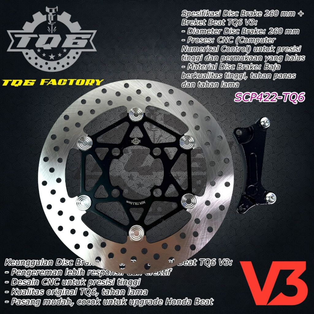 Disc Piringan Cakram 260mm Disc Brake 260 mm + Breket Beat TQ6 V3