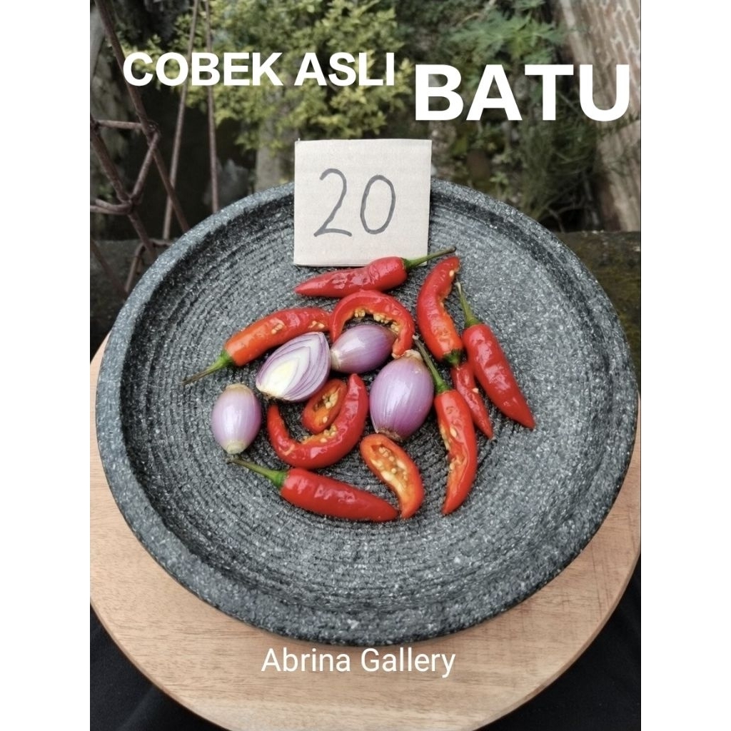 Cobek Batu Asli Gunung Ukuran 20cm - Anti Karat, Anti Jamur, Kuat, Anti Luntur, dan Tahan Lama
