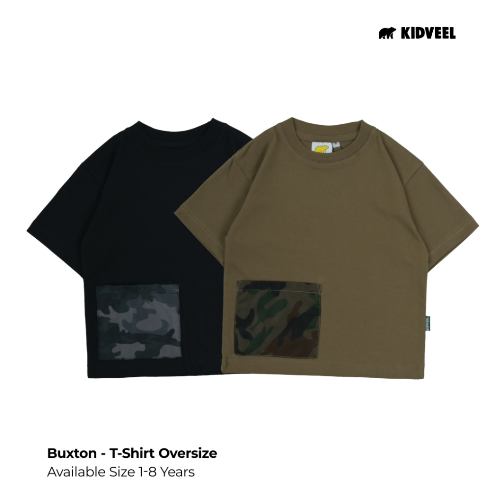 KIDVEEL Buxton Kaos Anak Oversize - T-Shirt Saku Katun Combed Laki Laki Perempuan Unisex 1-8 Tahun