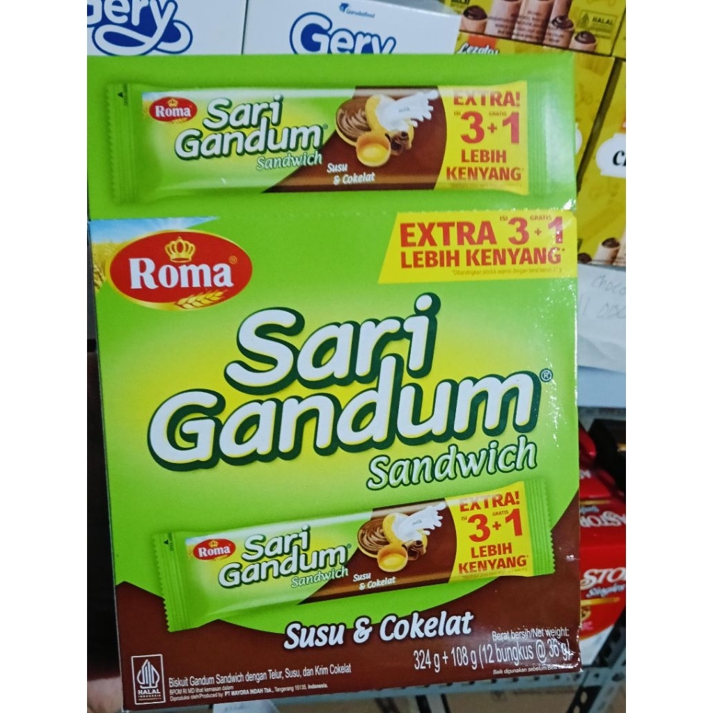 [1 Pcs] Biskuit Sandwich Roma Sari Gandum Rasa Susu Cokelat, Peanut Butter, Kacang