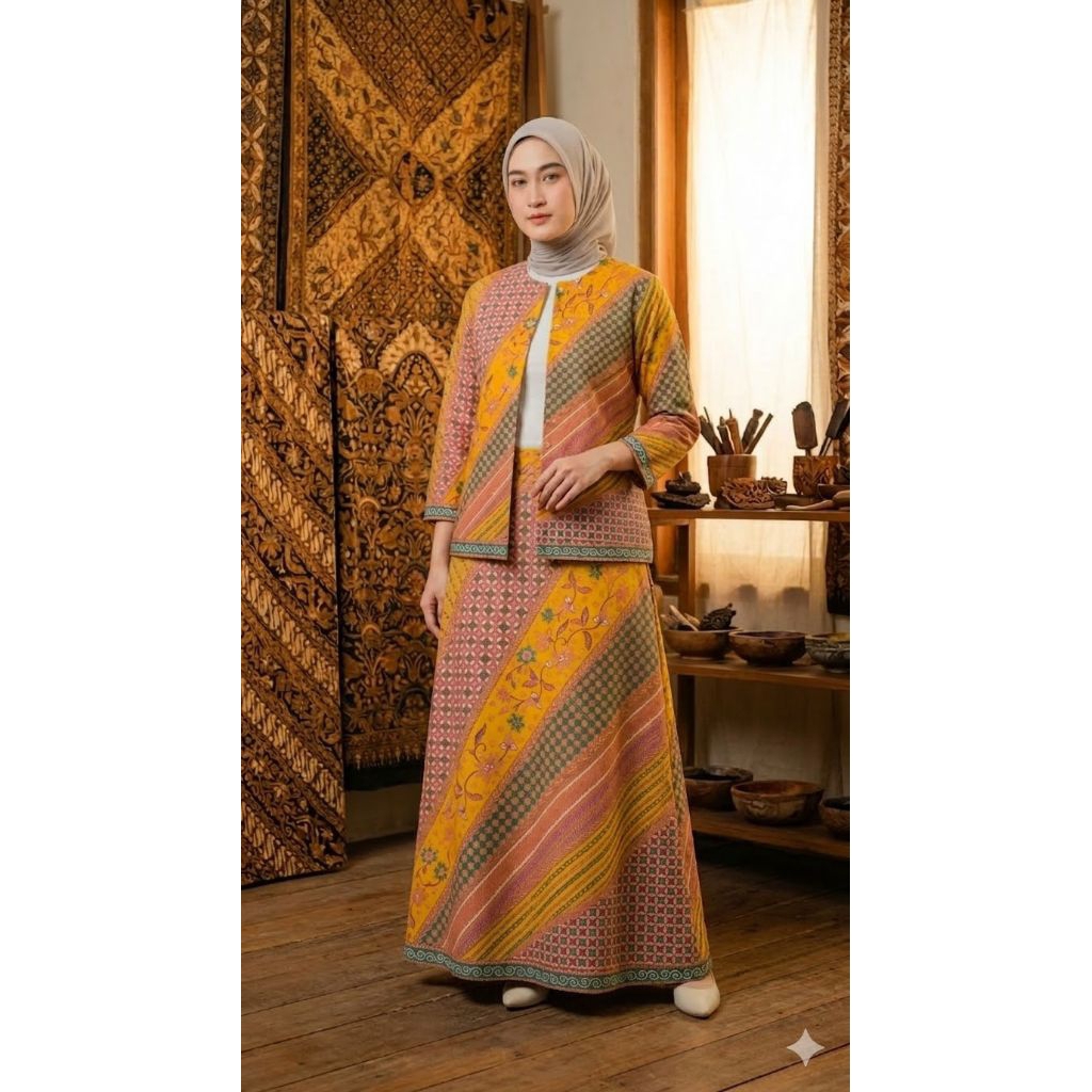 SHOFF_Cardigan One set batik wanita katun, outer batik modern wanita