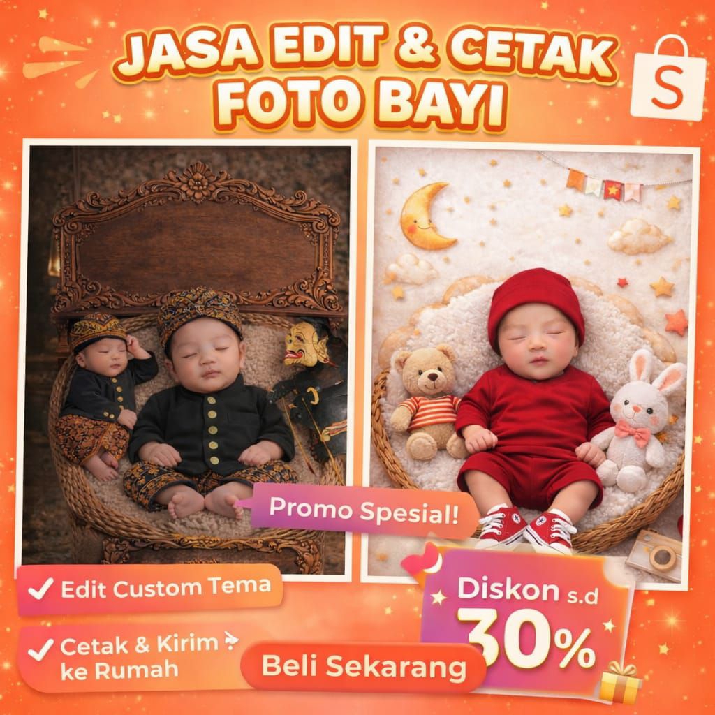 Jasa Edit Foto Bayi Aesthetic + Cetak | Custom Tema Lucu & Premium