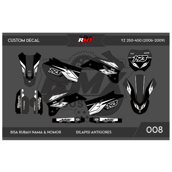 DECAL STICKER YZ 250 F 2006 (008) DEKAL STIKER YZ 250F 450 450F FULLBODY 2007 2008 2009 HITAM MERAH,