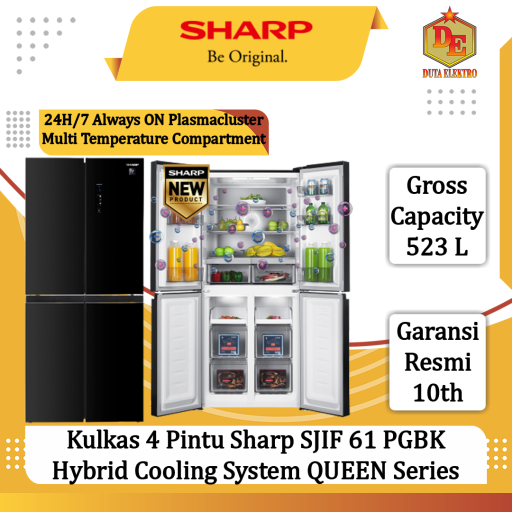 Kulkas 4 Pintu Sharp SJIF 61 PGBK Hybrid Cooling System QUEEN Series