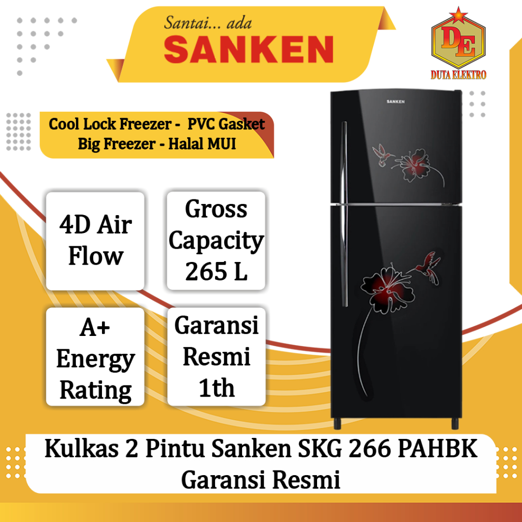 Kulkas 2 Pintu Sanken SKG 266 PAHBK Garansi Resmi