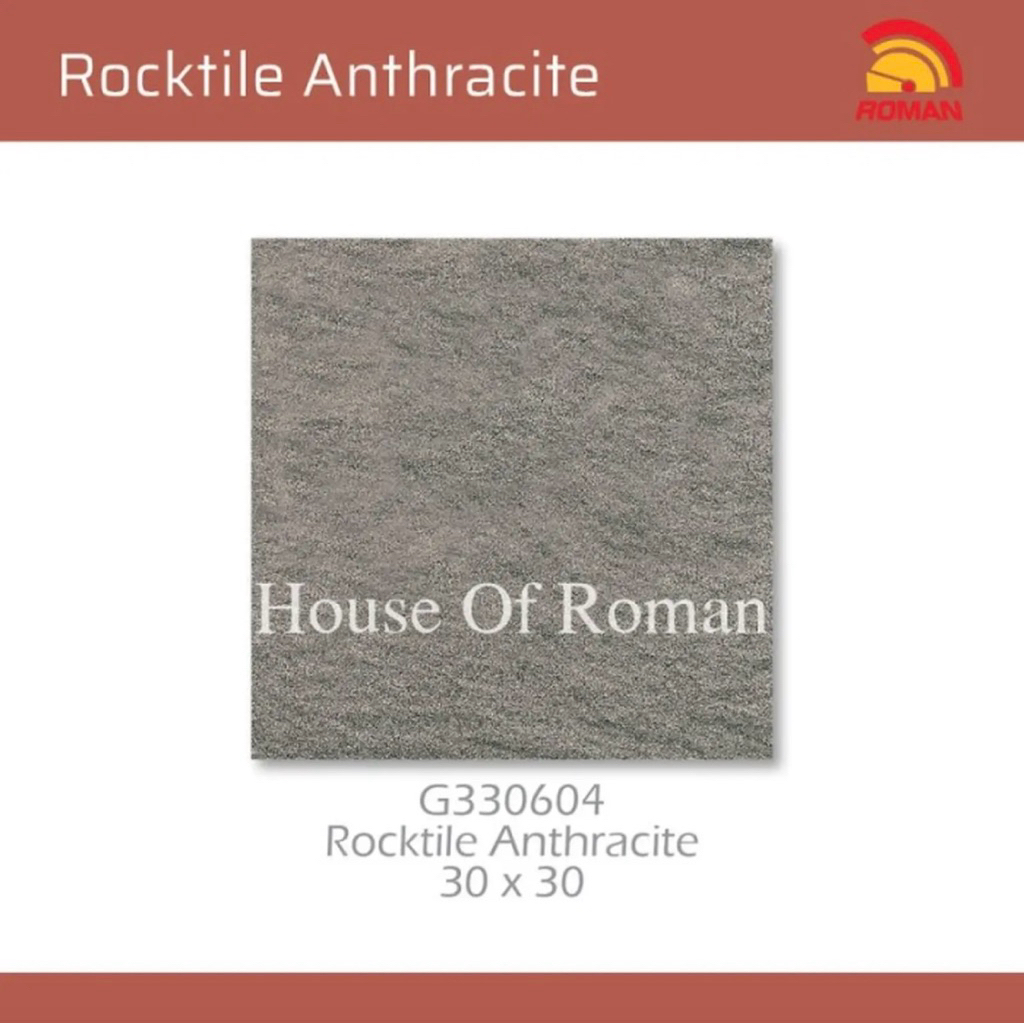 Roman Keramik 30x30 Rocktile Anthracite/Keramik Garasi 30x30/Lantai Teras kasar abu abu/ubin garasi