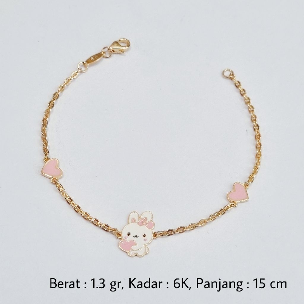 Gelang Rantai Anak Emas Asli 6K UBS 1.3 Gram Model Kelinci 15 cm - MA8
