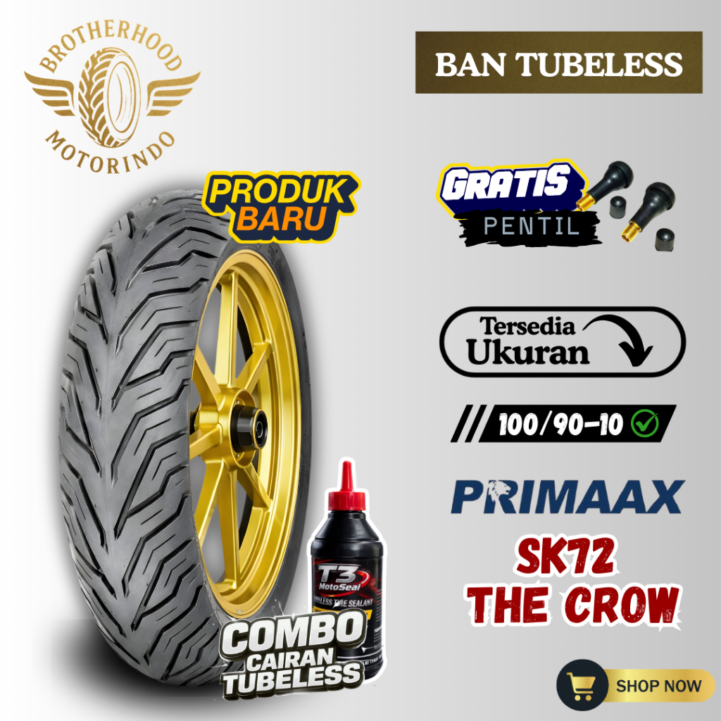 BAN PRIMAAX SK72 TUBLES ( 100/90-10 ) / BAN PRIMAAX / BAN RING 10 / RING 10 / VESPA LX S PRIMAVERA /