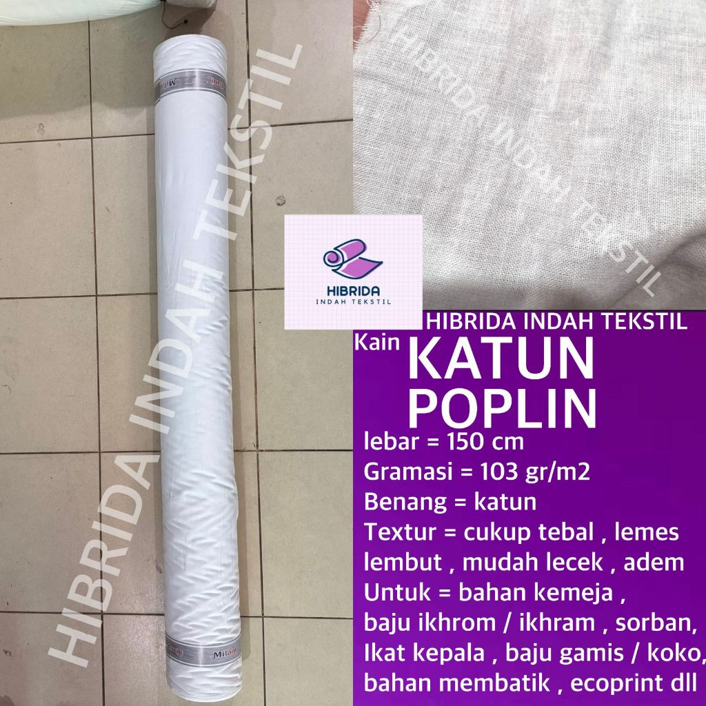 ( per 1 roll ) kain KATUN POPLIN putih lembut adem lebar 150 cm bahan baju kemeja gamis koko dress g
