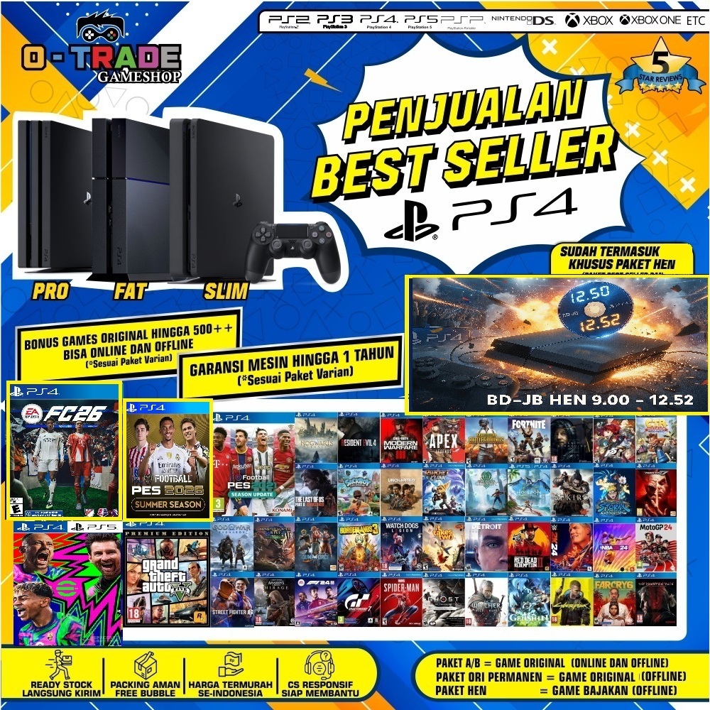 PLAYSTATION 4 PS4 FAT / SLIM / PRO HDD 500GB / 1TB BONUS FULL GAME BISA ONLINE DAN OFFLINE