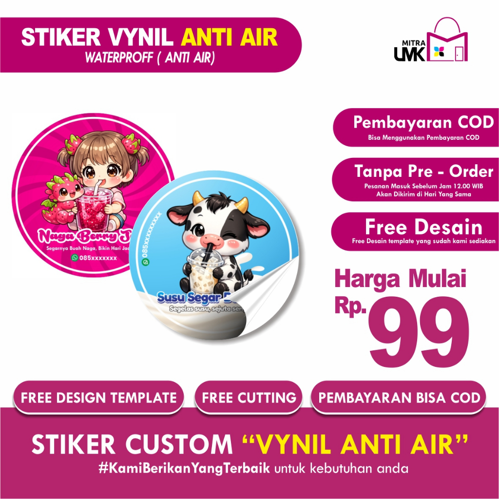 Stiker Custom Anti Air Stiker Vinyl Stiker Minuman Gratis Desain dan Cutting