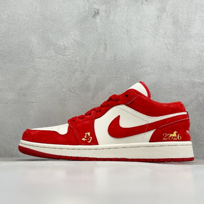 Sepatu Air Jordan 1 Low Tahun Kuda 2026 Merah Putih Pria Wanita Premium Anti Slip