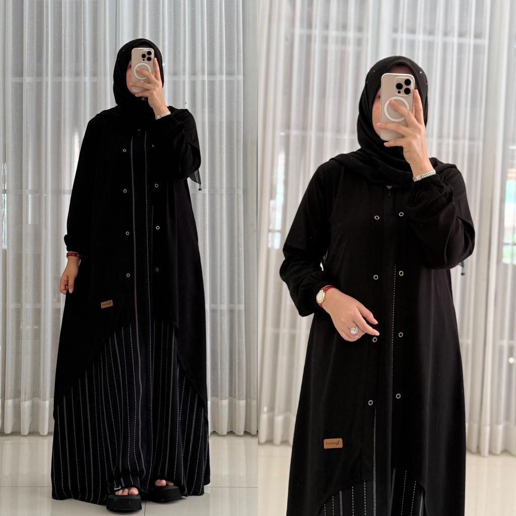 Dress Nadheefa NEW ORI CARDI HITAM SALUR ((READY))