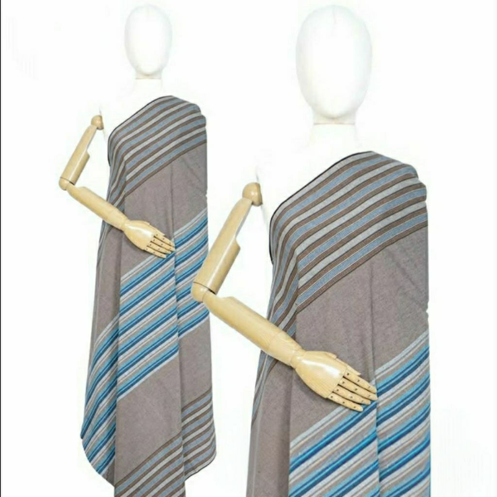 Kain Tenun Lurik Kombinasi Biru Gradasi / Lurik Motif Campuran Modern Biru Coklat Muda