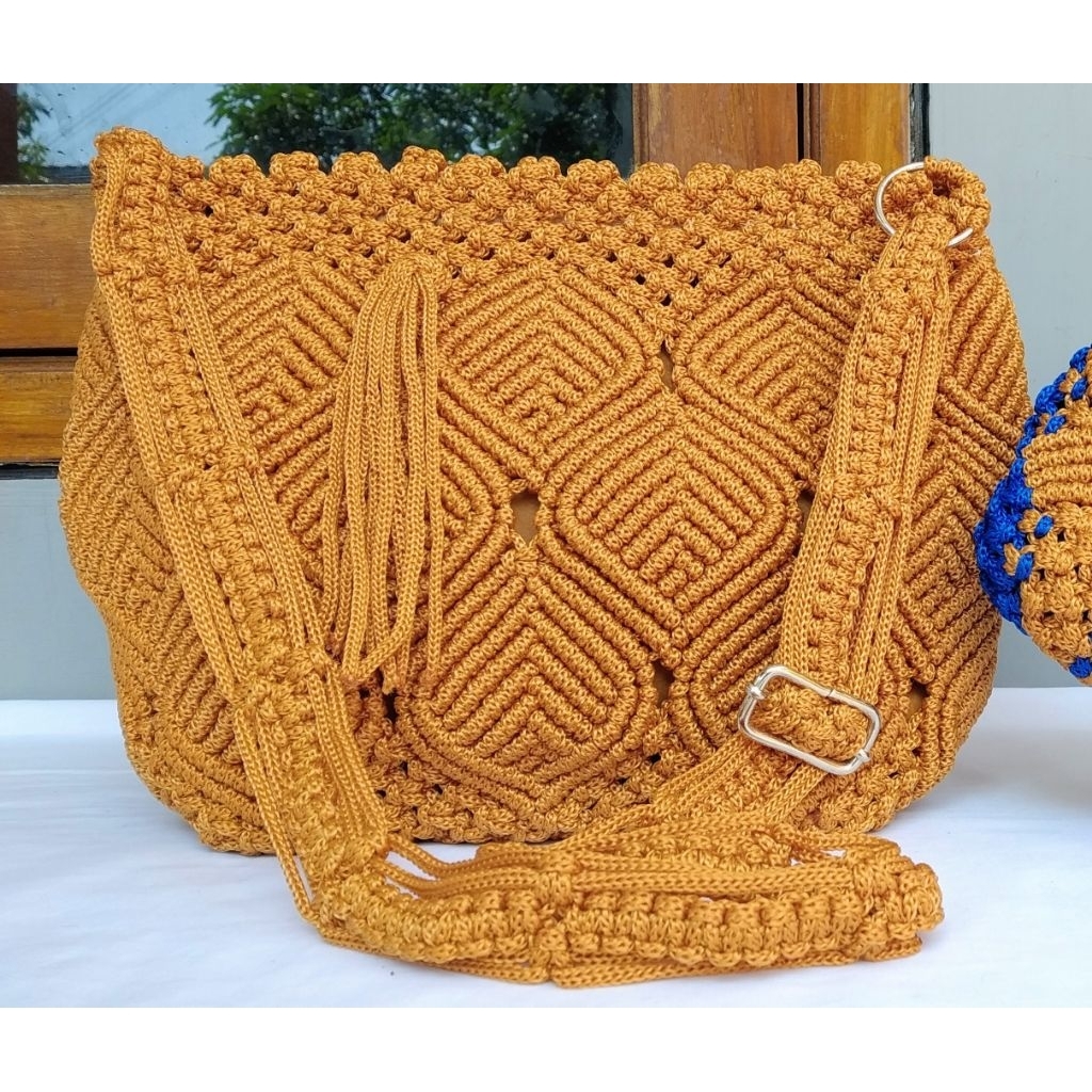 Tas Selempang Rajut TaliKur Motif Jasmine Besar / Tas Tali Kur Murah Berkualitas / Tas Tali kur Wani